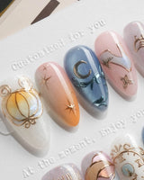 Cinderella Short Almond with multicolored elegant non-3d handmade press-on nails - image 5