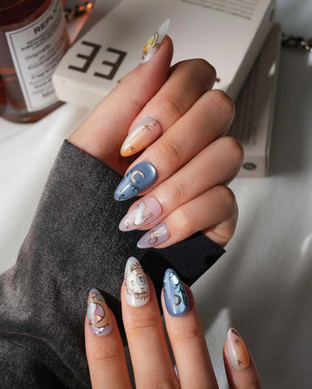 Cinderella Short Almond with multicolored elegant non-3d handmade press-on nails - image 6