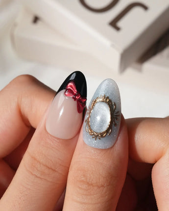 Snow White Medium Almond with multicolored cute 3d handmade press-on nails - image 2
