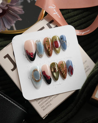 Snow White Medium Almond with multicolored cute 3d handmade press-on nails - image 3
