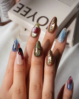 Snow White Medium Almond with multicolored cute 3d handmade press-on nails - image 4