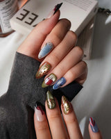 Snow White Medium Almond with multicolored cute 3d handmade press-on nails - image 5