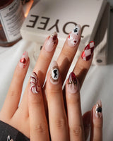 Alice in Wonderland Medium Almond with red Luxury non-3d handmade press-on nails - image 5