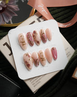 Sleeping Beauty Medium Almond with pink Luxury non-3d handmade press-on nails - image 2