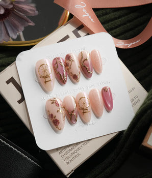 Sleeping Beauty Medium Almond with pink Luxury non-3d handmade press-on nails - image 2