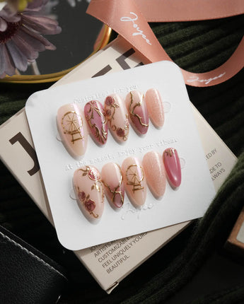 Sleeping Beauty Medium Almond with pink Luxury non-3d handmade press-on nails - image 2