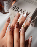 Beauty and the Beast Short Almond with brown Luxury non-3d handmade press-on nails - image 3