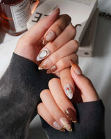 Beauty and the Beast Short Almond with brown Luxury non-3d handmade press-on nails - image 5
