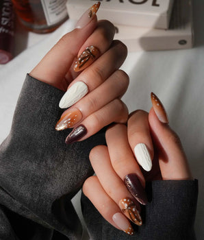 Shy Fawn Medium Almond with brown cute Animal non-3d handmade press-on nails - image 1
