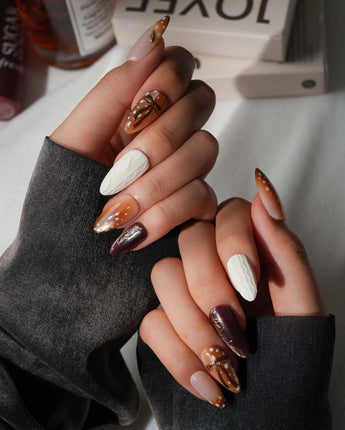 Shy Fawn Medium Almond with brown cute Animal non-3d handmade press-on nails - image 1