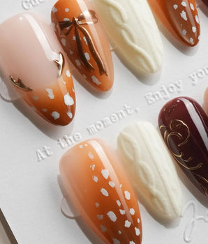 Shy Fawn Medium Almond with brown cute Animal non-3d handmade press-on nails - image 2
