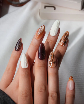 Shy Fawn Medium Almond with brown cute Animal non-3d handmade press-on nails - image 3