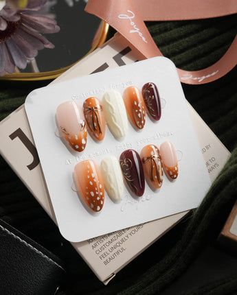 Shy Fawn Medium Almond with brown cute Animal non-3d handmade press-on nails - image 4
