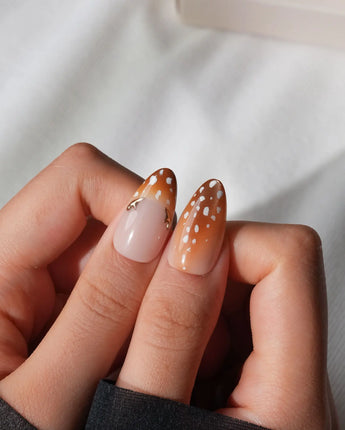 Shy Fawn Medium Almond with brown cute Animal non-3d handmade press-on nails - image 5