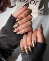 Golden Pumpkin Short Almond with brown Luxury non-3d cat eye nails handmade press-on nails - image 1