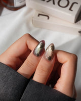 Golden Pumpkin Short Almond with brown Luxury non-3d cat eye nails handmade press-on nails - image 5