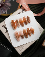 Gilded Wings Medium Almond with gold&silver Luxury non-3d handmade press-on nails - image 1