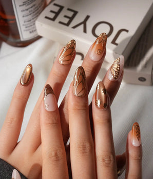 Gilded Wings Medium Almond with gold&silver Luxury non-3d handmade press-on nails - image 2
