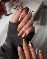 Gilded Wings Medium Almond with gold&silver Luxury non-3d handmade press-on nails - image 5
