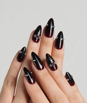 The Curse press-on nails — red to black gradient