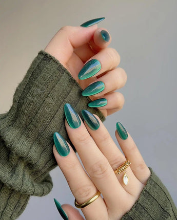 Emerald Green Nail Designs Cat-eye Nails handmade press-on nails featuring emerald green cat eye nails