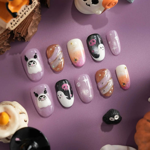 Halloween ghost starry nails in lavender with sparkle