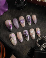 Luminous Spider press-on nails — nude base purple chrome