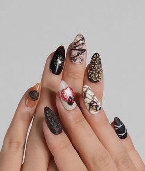 Chocolate Box press-on nails with handmade chocolate bonbon details and dessert-inspired 3D art