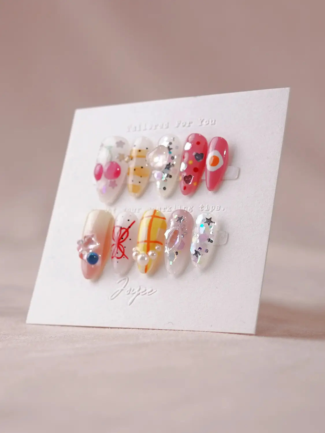 Handmade-Cut-colored-Cherry-Candy-Press-On-Nail-Set