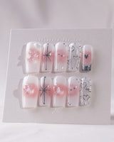 Y2K Love press-on nails — pink aura 3D heart soft gloss nails handmade nail art by Joyee Nails