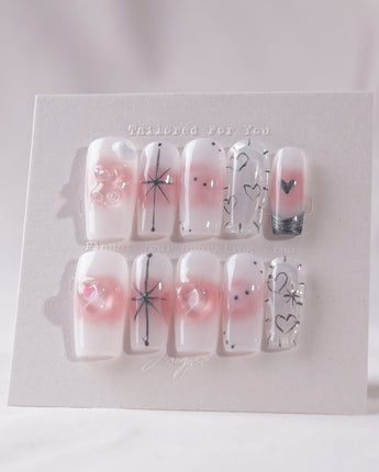 Y2K Love press-on nails — pink aura 3D heart soft gloss nails handmade nail art by Joyee Nails