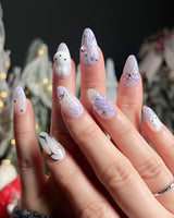 Icy Miffy-Purple press-on nails — Dreamy Purple, 3D Bunny & Silver Wire Bows. handmade nail art by Joyee Nails