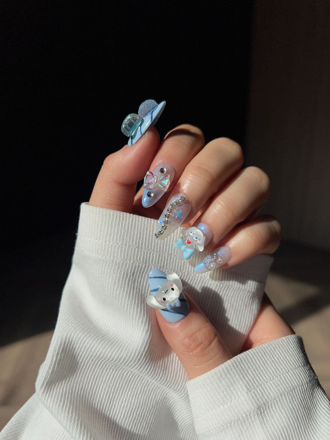 Handmade- Custom Med Almond Blue Candy nails Press On Nail Set