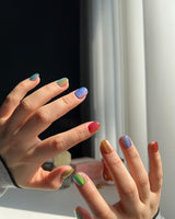 Colored Stone press-on nail set — Colorful Cat Eye Nails design, hand-painted with real gel polish