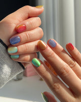 Colored Stone handmade press-on nails featuring Colorful Cat Eye Nails
