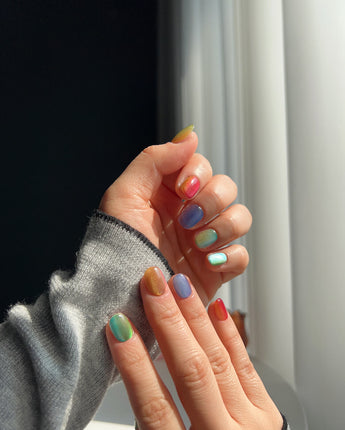 Colored Stone press-on nails — Colorful Cat Eye Nails handmade nail art by Joyee Nails