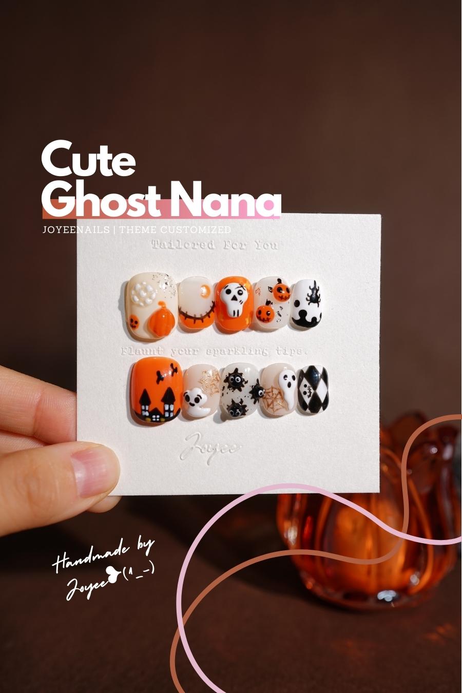    Joyee-handmade-press-on-nails-cute-ghost-nana-nail