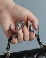 Noir Ribbons press-on nails — Phantom Black & Deep