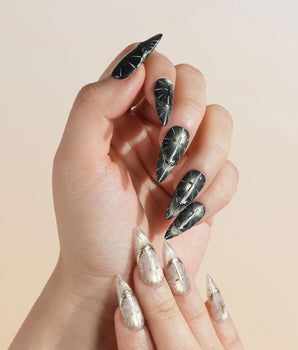 Halo Prophecy press-on nails — Champagne Gold & Phantom