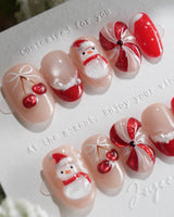 Merry Melt press-on nails — Christmas Red & Creamy