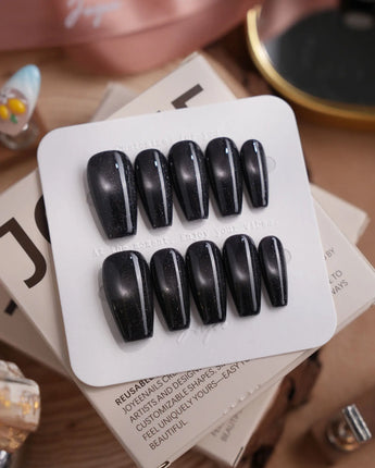 Glint Tahiti press-on nails — gunmetal cat eye shimmer handmade nail art by Joyee Nails