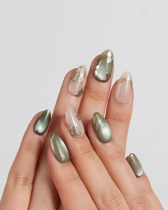 Gilded Ivy nails — Elegant Morandi Green, Metallic by Joyee Nails