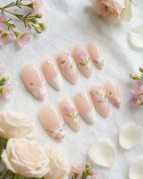 Cottage Mail press-on nails — Sweet Pastoral Style, Hand-painted
