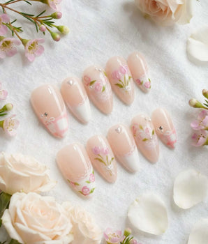 Cottage Mail press-on nails — Sweet Pastoral Style, Hand-painted