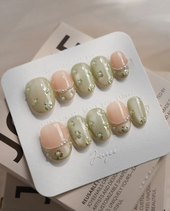 Clover Field nails — Fresh Grass Green, Hand-painted by Joyee Nails