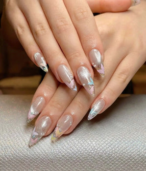 Glass Wing handmade press-on nails featuring Cat-eye & Fluttering Butterflies