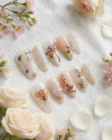 Dew Wing press-on nails — Dreamy Night, Metallic Relief Dragonflies & Fluid Butterfly Wings. handmade nail art by Joyee Nails