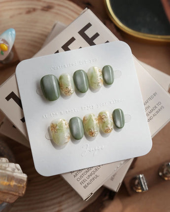 Sage Season nails — Vintage Oil Painting Green, by Joyee Nails