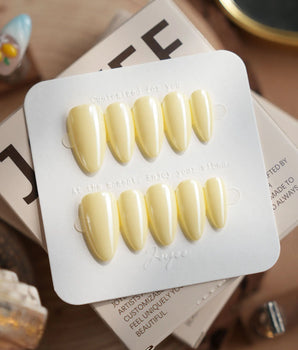 Chrome Nails - Butter Yellow press-on nail set — Butter Yellow solid nails design, hand-painted with real gel polish