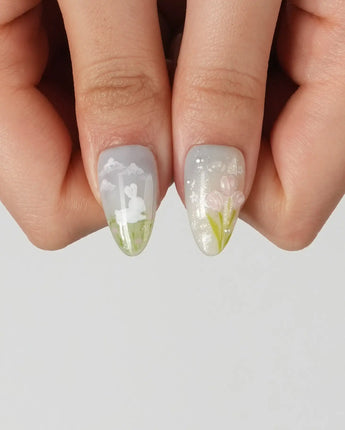 Spring Whisper nails — Fresh Picture-book Style, Hand-painted by Joyee Nails